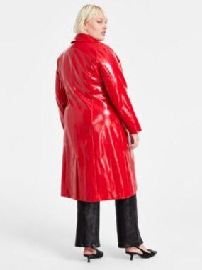 BAR III Plus Red Faux Leather Trench Coat Sz XL